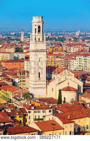 Verona Cathedral Aerial Panoramic View In Verona, Veneto Region In Italy