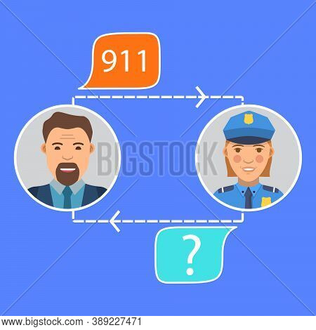Call Of Police.call 911, Emergency Call Concept.police Officer S Conversation With The Man.incoming 