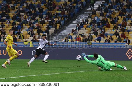 Kyiv, Ukraine - October 10, 2020: Goalkeeper Georgiy Bushchan Of Ukraine In Action During The Uefa N