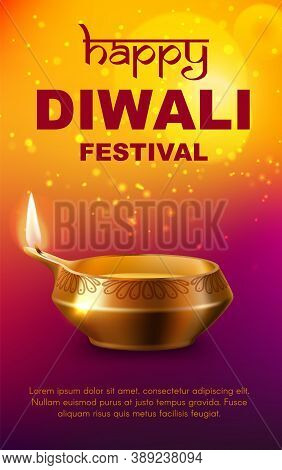 Diwali Light Festival Diya Lamp Vector Design Of Hindu Religion Holiday. Indian Oil Lamp Or Lantern 