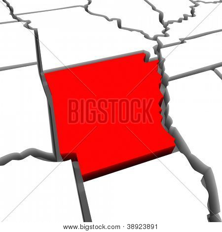 Een rode abstract status kaart van Arkansas, een 3D render symboliseert de staat om te zoeken naar de outlin gericht op