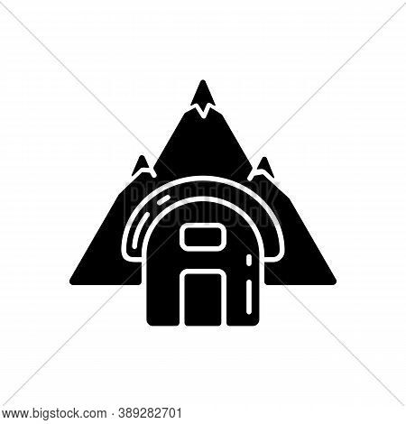Bivouac Shelter Black Glyph Icon. Improvised Camp Site. Backpacking. Scouting. Temporary Tent. Encam