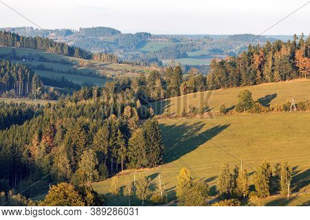 Autumn Panorama From Bohemian And Moravian Highland, Vecov Village, Zdarske Vrchy,  Czech Republic