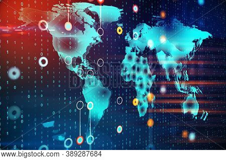 World Map With Creative Glowing Programming Interface. Software And Global Concept. 3d Rebdering