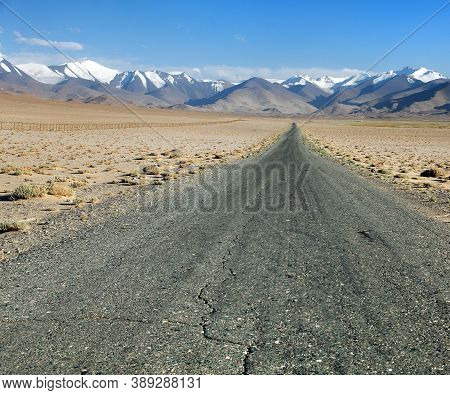 Pamir Highway Or Pamirskij Trakt Near Karakul Village And Lake. Landscape Around Pamir Highway M41 I