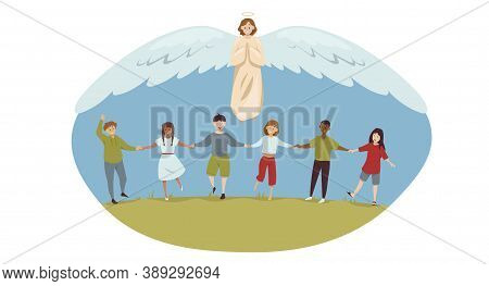 Protection, Childhood, Education, Support, Religion, Christianity Concept. Angel Biblical Religious 