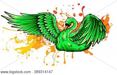 Swan In A Pond Vector Illustration Design