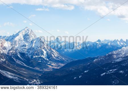 Dolomites Dolomiti Italy In Wintertime Beautiful Alps Winter Mountains Landscape , View From Toffana