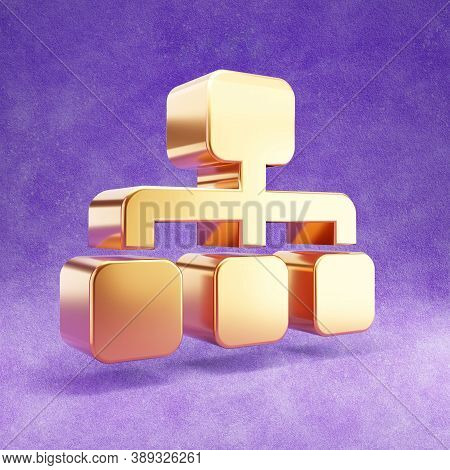 Sitemap Icon. Gold Glossy Sitemap Symbol Isolated On Violet Velvet Background. Modern Icon For Websi