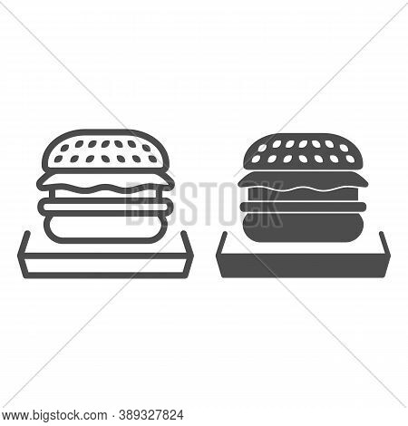 Hamburger Line And Solid Icon, Fast Food Concept, Beefburger Sign On White Background, Burger Sandwi