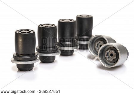 Black Secret Wheel Nut Locks - Isolate On A White Background