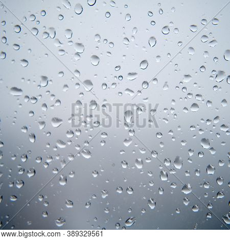 Raindrops On The Glass Close-up, Blurred Background, Lifestyle Close Up