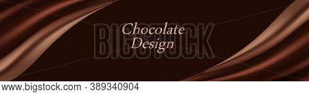 Chocolate Wavy Background. Smooth Satin Texture Drapes, Dark Brown Cream Chocolate Color Flow. Abstr