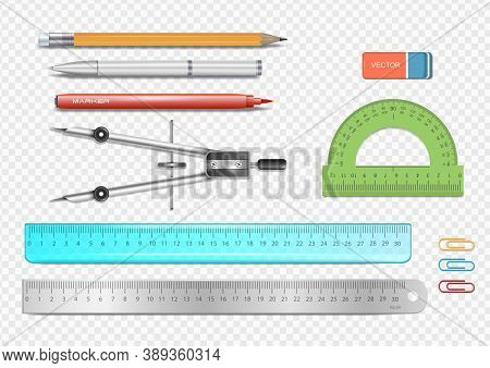 Pen, Pencils And Other Tools Used For Draftsmanship .school Set For Painting And Sketching.ruler, Co