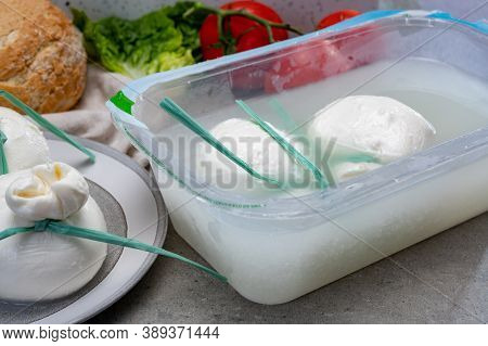 Cheese Collection, Fresh Soft Italian Cheese From Puglia, White Balls Of Burrata Or Burratina Cheese