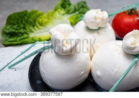 Cheese Collection, Fresh Soft Italian Cheese From Puglia, White Balls Of Burrata Or Burratina Cheese