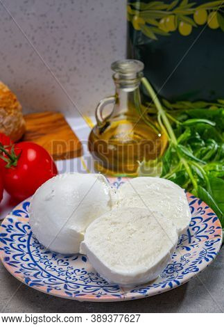 Fresh Handmade Soft Italian Cheese From Campania, White Balls Of Buffalo Mozzarella Cheese Made From