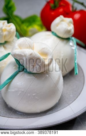 Cheese Collection, Fresh Soft Italian Cheese From Puglia, White Balls Of Burrata Or Burratina Cheese