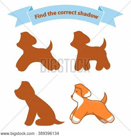 Find The Correct Shadow Dog.educational Game For Children Cute Puppy.