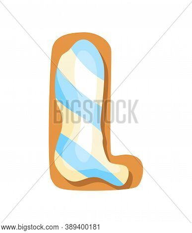 Cartoon Cookies Font. Confectioners Stylized Capital Letter L. Vector English Abc Baking In Colored 