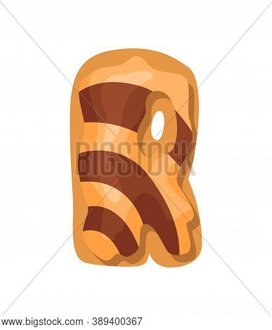 Cartoon Cookies Font. Confectioners Stylized Capital Letter R. Vector English Abc Baking In Colored 