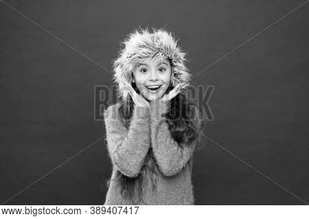 Soft Furry Accessory. Winter Season. Shopping Concept. Keep Head In Warmth. Feeling Warm. Child Long