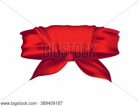 Red Realistic Bandana On Neck. Youth Fashion Neck Scarf Or Cowboy Garment Element Template. Biker Fa