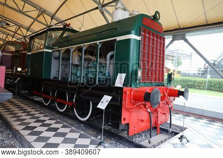 Istanbul, Turkey - September 20, 2020: British Diesel Locomotive In Rahmi M. Koc Industrial Museum. 