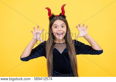Little Monster. Celebrate The Holidays. Cunning Little Demon. Halloween Devil Girl. Happy Childhood.
