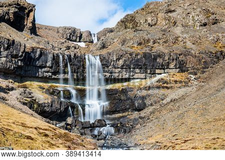 Waterfall Bergarfoss In Hornafjordur In South Iceland