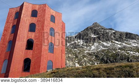 Surses, Graubünden, Switzerland - 1st October 2020 : View Of The Julier Theater Tower On The Julier 