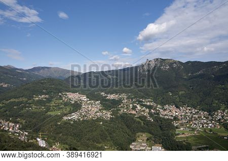 Panoramic View Of The Villages Tesserete, Lugaggia, Sonvico, Cadro And The Denti Della Vecchia Mount