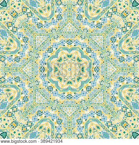 Vibrant Seamless Pattern Of Simple Geometry Shapes Composition. Ethnic Spanish Design. Canvas Print.