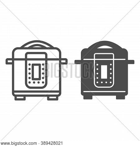 Slow Cooker Line And Solid Icon, Kitchen Appliances Concept, Electric Pan Sign On White Background, 