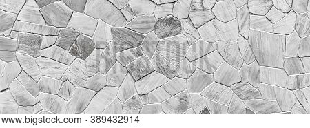 Panorama Of White Stone Cladding Wall Pattern And Texture Background