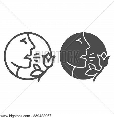 Person With Flower Allergic To Pollen Line And Solid Icon, Allergy Concept, Allergy To Flowers And P