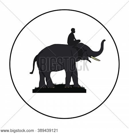 Elephant With Elephant Mahout Walking In White Circle, Graphics Design Vector Illustration For Logo