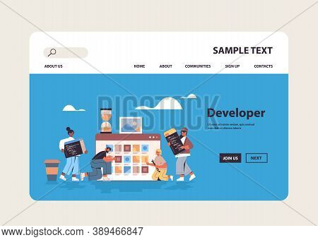 Mix Race Web Developers Testing New App Features Coding Together Application Development Software Pr