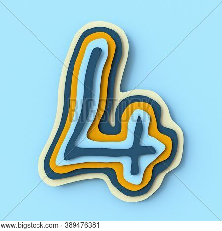 Colorful Paper Layers Font Number 4 Four 3d Render Illustration Isolated On Blue Background