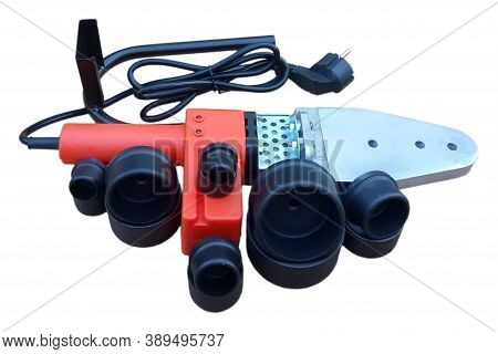 Soldering Iron For Polypropylene Pipes With Nozzles On A White Background
