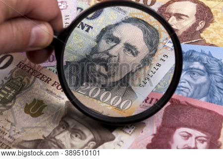Hungarian Forint In A Magnifying Glass A Business Background