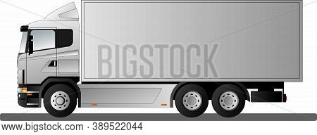 Image Of A Modern European Truck With An Insulated Body. Flat Style Line Art Illustration.