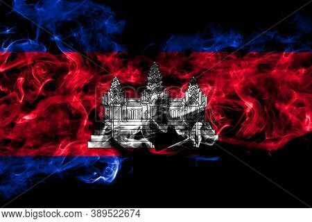 Cambodia, Cambodian, Khmer Smoke Flag Isolated On Black Background