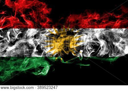 Kurdistan, Kurdish, Kurds Smoke Flag Isolated On Black Background