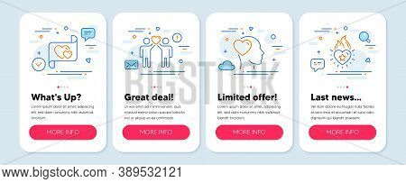Set Of Love Icons, Such As Friend, Friends Couple, Love Letter Symbols. Mobile Screen App Banners. H