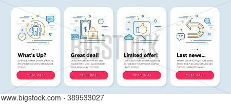 Set Of Technology Icons, Such As Teamwork, Private Payment, Like Symbols. Mobile App Mockup Banners.