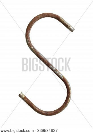 S-shaped Hook Rusty Old (with Clipping Path) Isolated On White Background