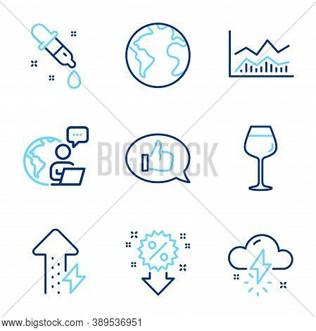 Business Icons Set. Included Icon As Trade Infochart, Thunderstorm Weather, Bordeaux Glass Signs. Wo