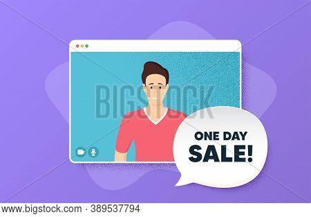 One Day Sale. Video Conference Online Call. Special Offer Price Sign. Advertising Discounts Symbol. 