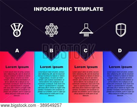 Set Line Medal, Snowflake, Kitchen Extractor Fan And Shield. Business Infographic Template. Vector
